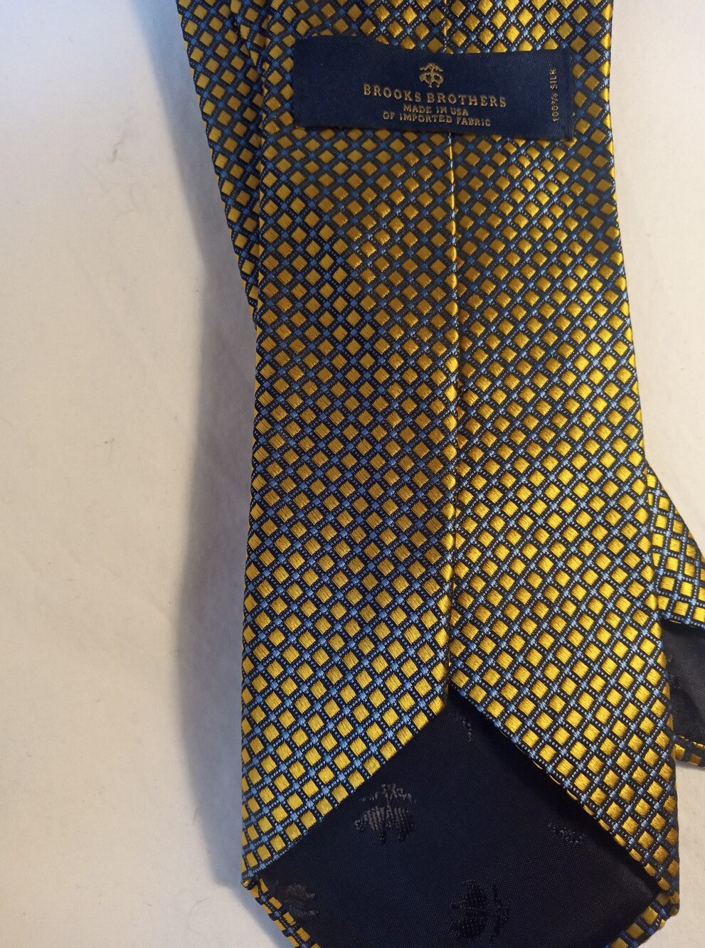 Brooks Brothers Makers Navy and Gold Diamond-Grid Silk Tie
